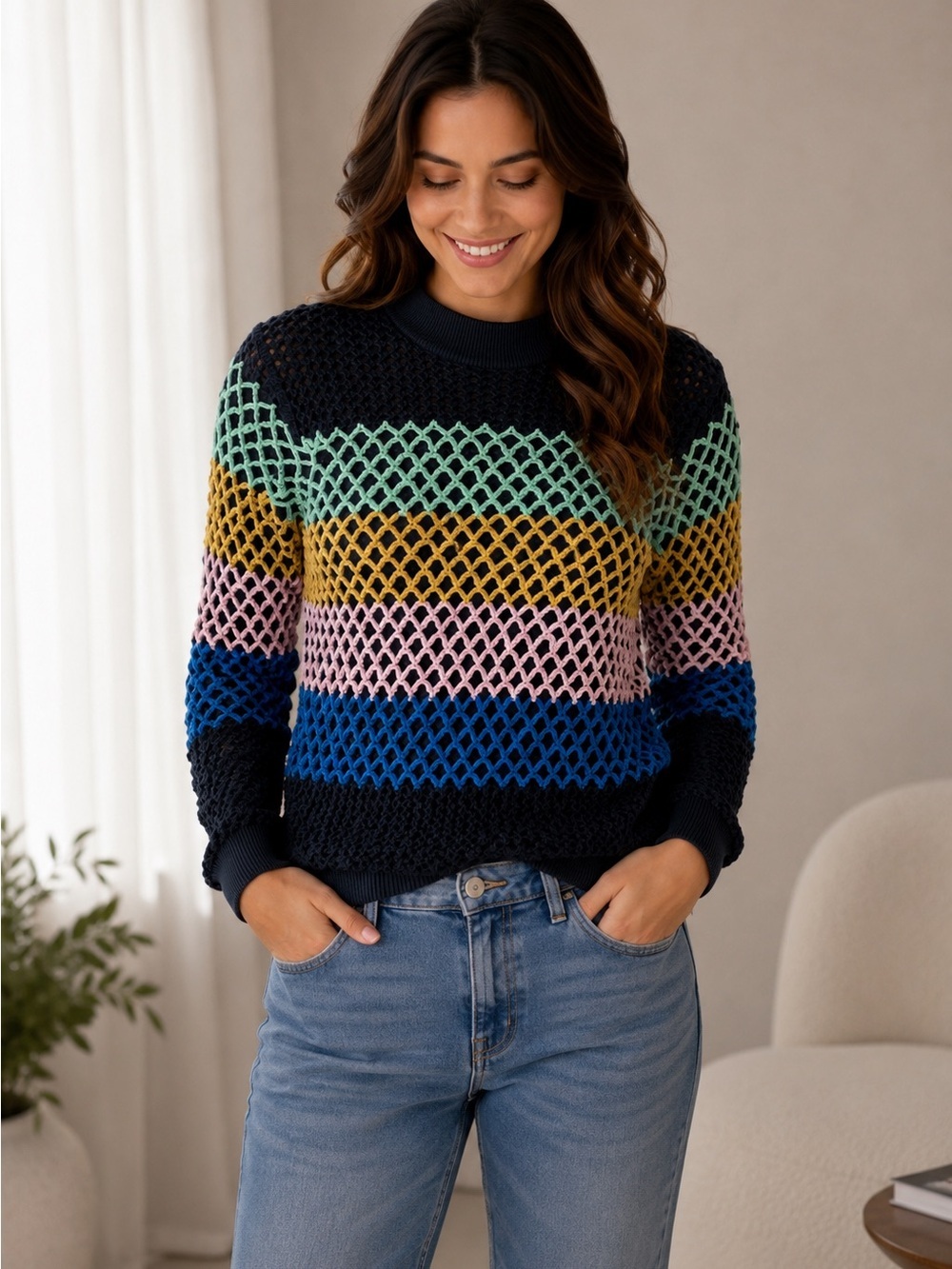 Tibi Multicolor Open Knit Sweater – Size S